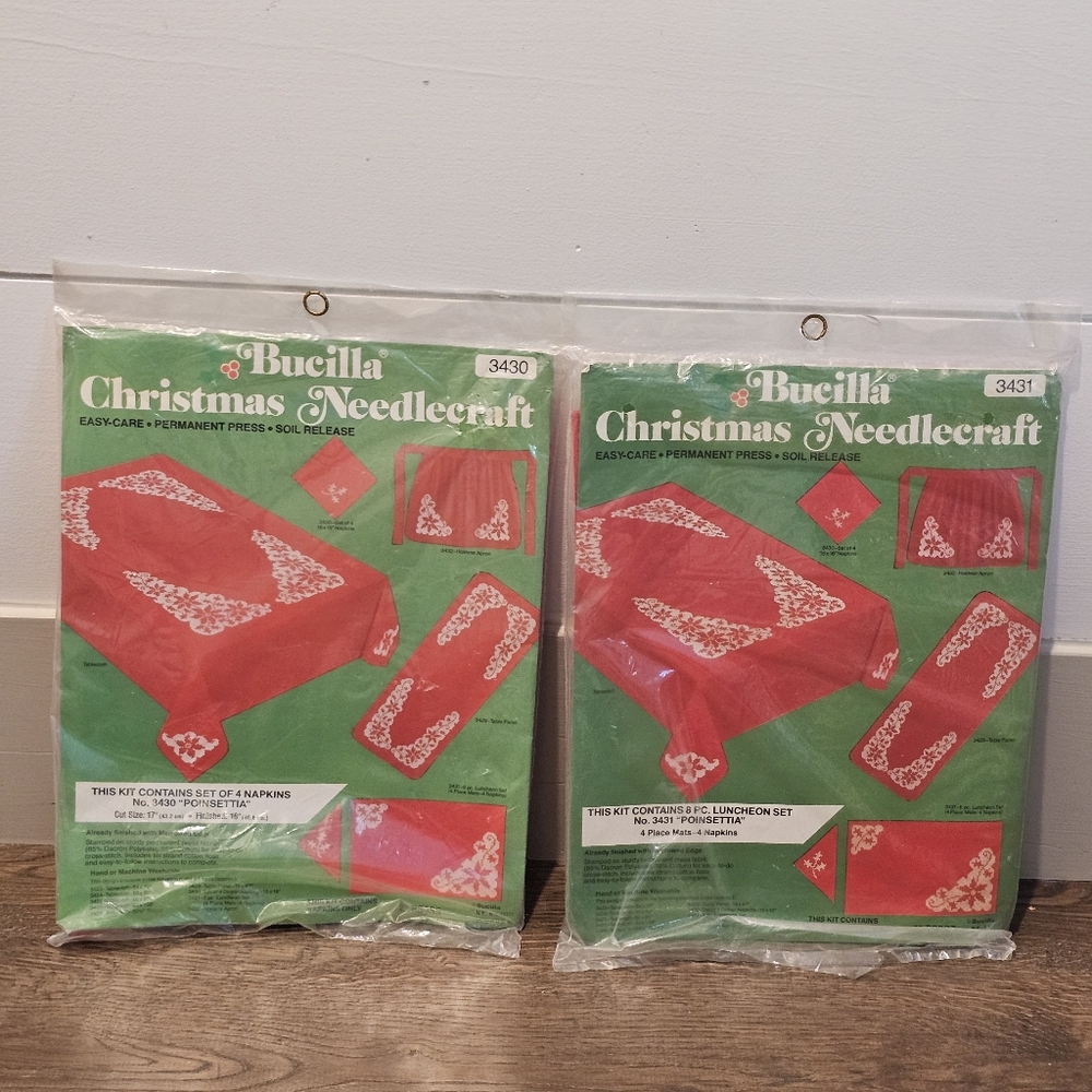 #3430 & #3431 BUCILLA VINTAGE "POINSETTIA" STAMPED CROSS STITCH Kit